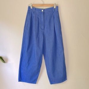 COS French Blue Pleated High Waisted Wide Leg Cropped Jeans